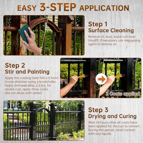 Image of Rust Converter & Metal Primer, 2-in-1 Black Rust Remover Paint Water-Based Metal Preventive Coating Heat Resistant UV Stable for Automotive, Industrial, Indoor Outdoor Use, Trailers, Fences, 35oz