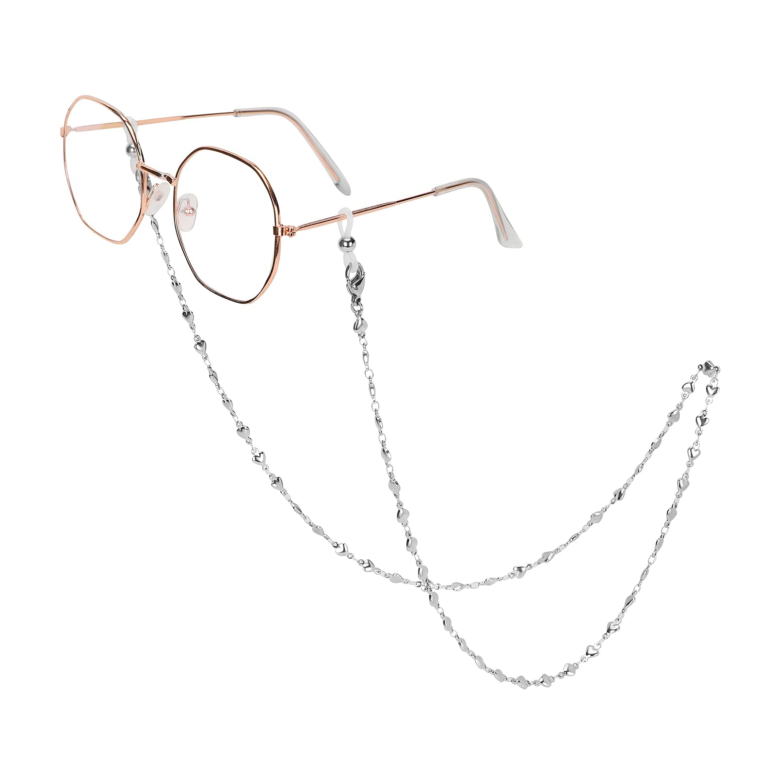 Eyeglass Chain Silver Stainless Steel Handmade Necklace for Reading Glasses Sunglass Beaded Chains for Men Women
