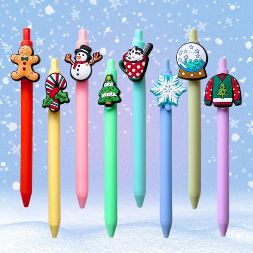 8PC Christmas Pens Cute Gingerbread Snowman Candy Cane Snow Flakes Winter Tree Santa Fun Holiday Novelty Craft Gel Pen For Xmas Party Favors Pack Office Home Decor Bulk Gift Bags For Coworkers - Thumbnail 4