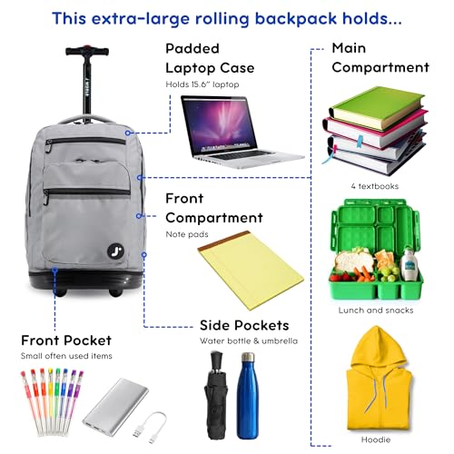 Image of J World Sundance Laptop Rolling Backpack for Girls Boys. Roller Bookbag with Wheels, 20 Inch, Grey