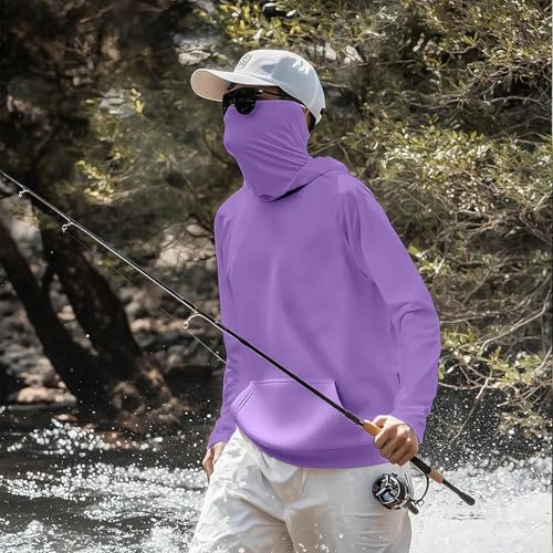 Hooded UPF 50 Long Sleeve Sun Shirts for Men Uv Protection Summer Cooling Hiking Rash Guard Fishing Hoodie with Mask 5