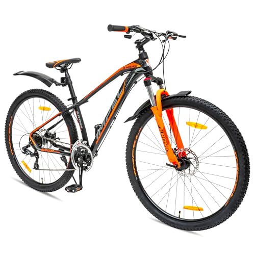 Image of KROSS Emerg 29T Unisex Matt Black Multispeed (Shimano 24-Speed) MTB | Alloy Frame with Dual Disc Brakes and Front Suspension Fork | Ideal for 15+ Years (Orange)