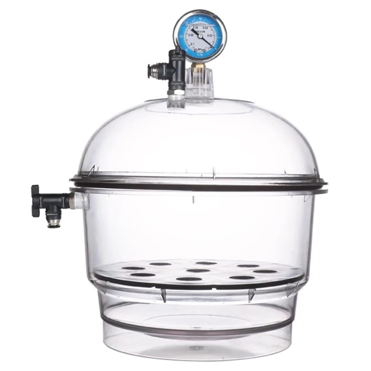 Desecador De Vacío De Laboratorio, Plato De Secado Al Vacío De Doble Válvula, Lata Sellada Transparente, con Manómetro, para Almacenamiento De Secado Al Vacío De Laboratorio