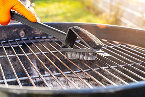 Grillbürste für Gusseisen 3 in 1 mit Spatel und Reinigungswatte für Gasgrill oder Kohlegrill | Grillreinigungsbürste Barbecuebürste Schwarz
