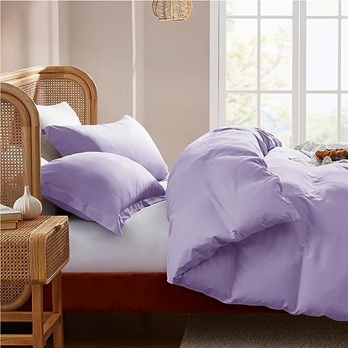 Nestl Queen Duvet Cover Set with Comforter Insert - Lavender 4 Piece 90x90 Duvet Cover & 2 Pillow Shams with White Quilted Down Alternative Comforter, Ultra Soft, All Season