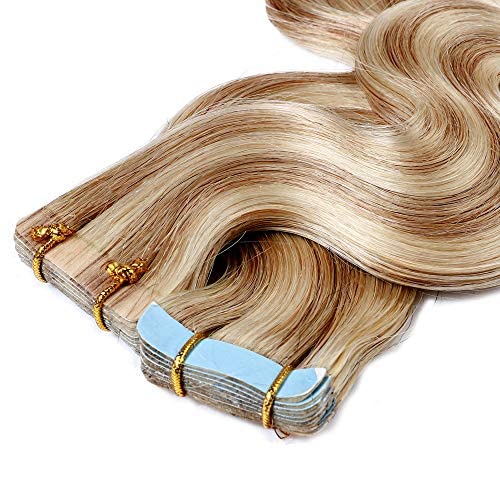 Hairro Tape in Human Hair Extensions Down 16 Inch Ash Blonde Mix Bleach Blonde