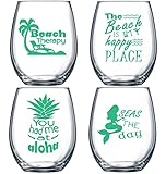 SET OF 4 -Stemless Boat Wine Glasses-Nautical Themed, Plastic, 16oz, Pool Wine Glasses, Shatter Proof Drinking Glasses for Wine or Cocktails