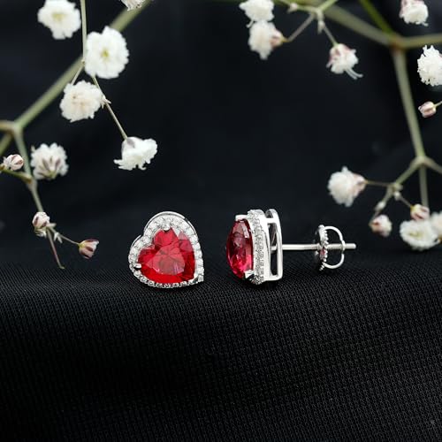 Certified Lab Grown Ruby 8mm Heart Earrings in Silver, Aaaa Quality, Ruby Stud Earrings - Gift for Women2