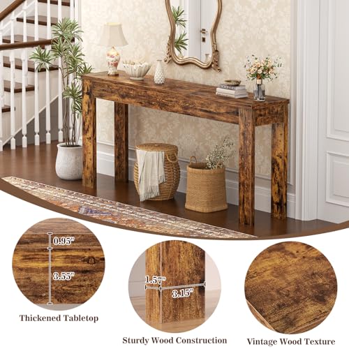 Image of Armocity Console Table, 47 inch Farmhouse Wood Entryway Table, Sofa Tables Narrow Long Behind Couch, Entry Table for Entrance, Hallway, Living Room, Rustic Brown