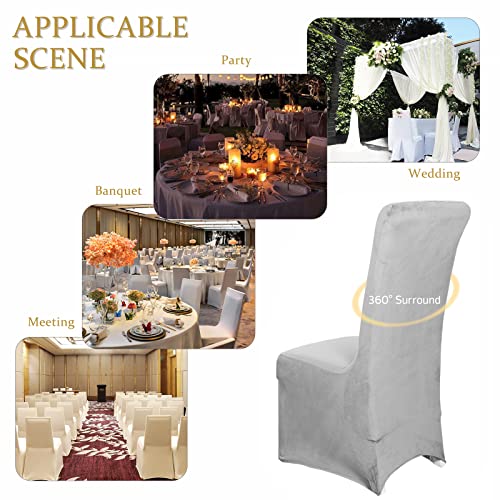 Osunnus Velvet Stretch Dining Chair Covers Set Of 4 Long Dining Chair Slipcovers High Back Chair Covers For Dining Room Kitchen Party Restaurant, Light Gray #TOP5