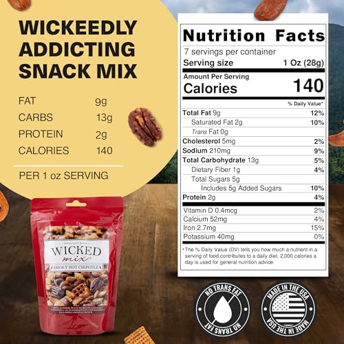 Image of Wicked Mix Snack Mix with Mixed Nuts - Sweet and Salty Snacks Trail Mix Snack Packs with Almonds, Cashews, Pretzels, Pecans - Healthy Snacks Zero Trans Fat in Resealable Bag (Smoky Hot Chipotle, Case of 12)