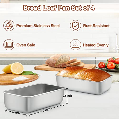 Lianyu 4 Pack Loaf Pans For Baking Bread, 9X5 Inch Bread Pan, Bread Loaf Pan For Baking, Stainless Steel Meatloaf Baking Pan thumb #1