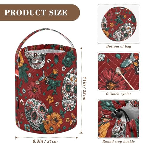 Image of Tatenale Crochet Bag Yarn Bag Knitting Project Bag with Pockets and Handle Portable Yarn Storage Organizer Tangle Free 8.3x11 InchRed Meixcan Flag Skull03
