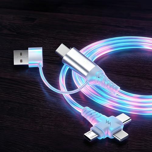 Image of IHAO Multi Ports Light-Up USB Cable USBA /USB C to USBC /MicroUSB Cable Durable Fast Charging Cable with Visible Current Flow As Night Light Use-6in1 Colorful