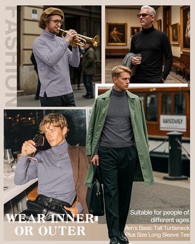 Neer 3 Pack Men's Big and Tall Turtleneck Shirts Long Sleeve with Cuff Thermal Basic Tops Plus Size Underwear Sweater Tee4