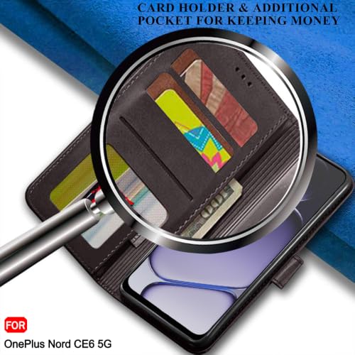 Image of TheGiftKart Flip Back Cover Case for OnePlus Nord CE 6 5G | Dual-Color Leather Finish | Inbuilt Stand & Pockets | Wallet Style Flip Back Case Cover for OnePlus Nord CE6 (Faux Leather, Coffee & Brown)