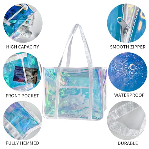 Star-Print Holographic Beach Bag - Waterproof Iridescent PVC Tote for Women, Stadium Approved Clear Tote for Travel3