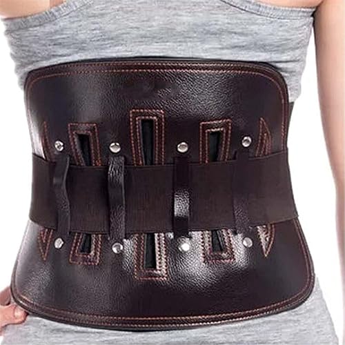 Faja lumbar de cuero para aliviar el dolor en la parte inferior de la espalda, para hombres y mujeres, cinturón de soporte de cintura con almohadillas lumbares, corrección de postura, correas fijas