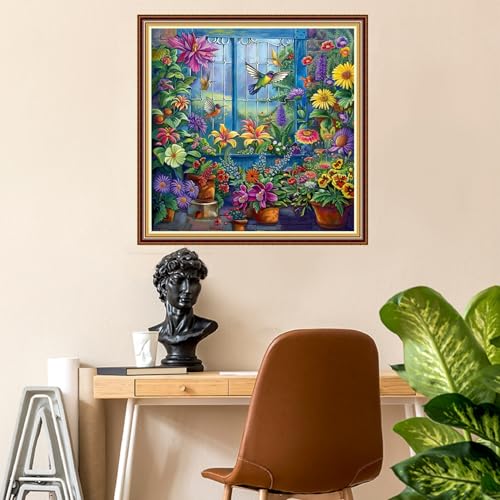 Image of Fanxvivy Stamped Counted Cross Stitch Kits for Adults Printed Cross-Stitch Patterns 11CT Stamped or Counted Cross Stitching Embroidery Kit Needlepoint Kits-Beauty Garden 18x18 inch