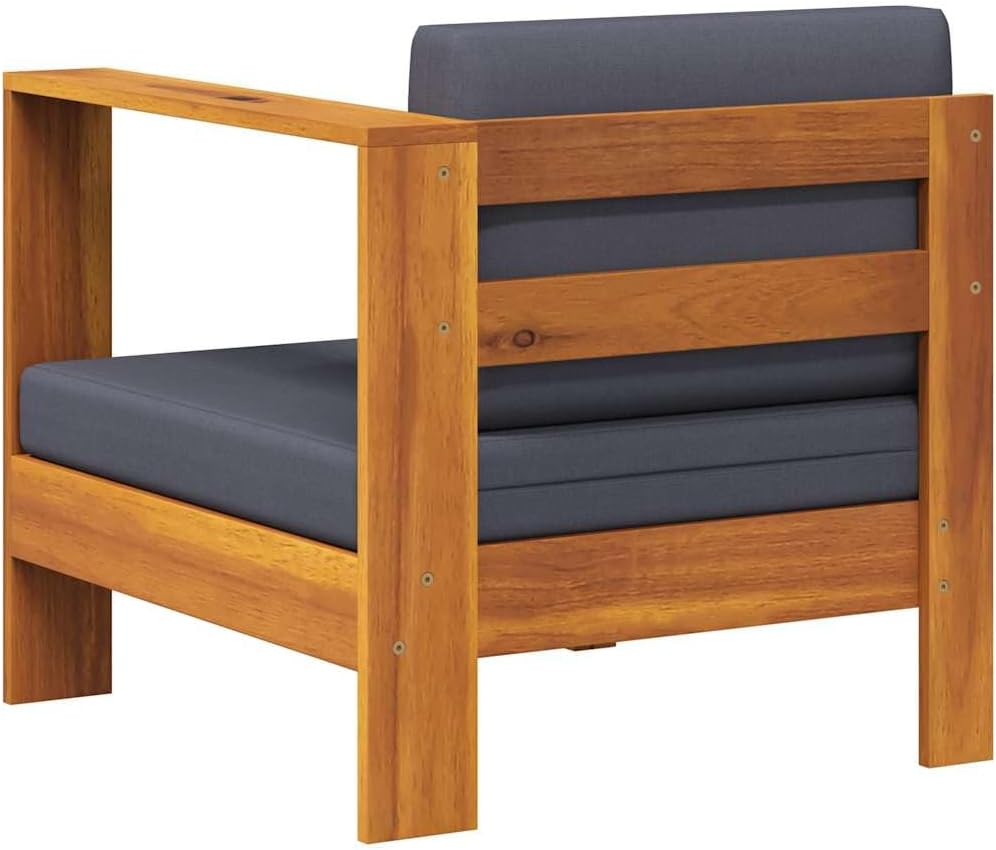 Outdoor Acacia Wood Loveseat with Grey Cushions 25.6"x27.6"x23.6" Weather-Resistant Patio Sofa for Apartment Balcony, Poolside, Garden, Modern Compact Design