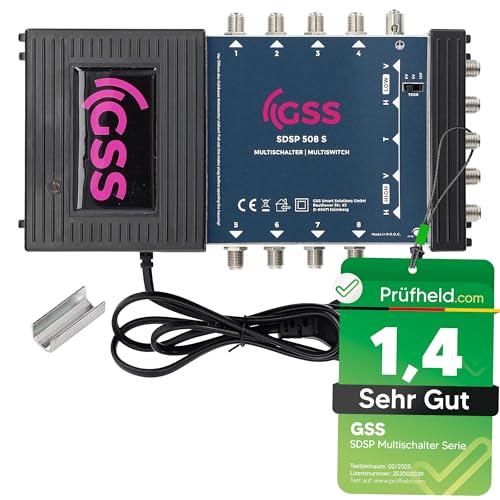 [ Test SEHR GUT *] GSS 5/8 Multischalter für Quattro & Quad LNB, Multiswitch für 1 Satelliten & 8 Teilnehmer (TV, Sat Receiver), Matrix Sat Verteiler, HD 4K Digital, für Schüssel Spiegel Antenne