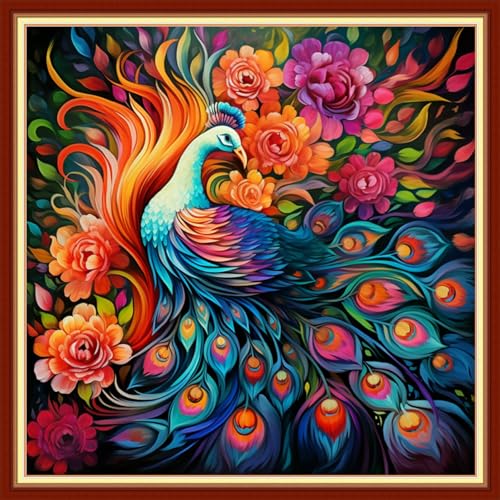 Image of Findvoor Stamped Cross Stitch Kits for Beginners Full Range of Cross Stitching Embroidery Pattern for Adults, 11CT DIY Needlepoint Embroidery Starter Kits-Colorful Phoenix 17.7x17.7 inch