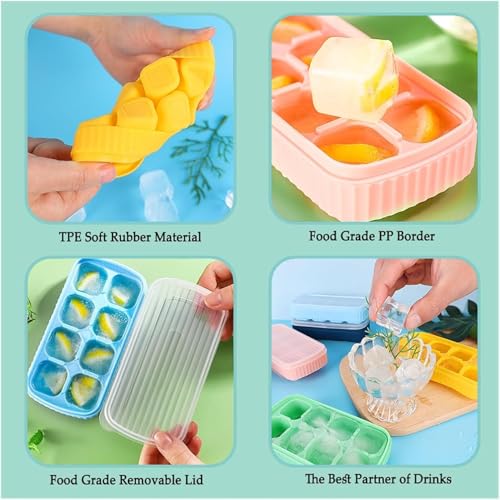 Image of CLOUDVALLEY [3 Pack] Multicolor Ice Cube Tray with Lids, 2-Inch Large Silicone Flexible 8-Cavity Ice Maker Molds for Whiskey & Cocktails, Easy-Release Reusable Ice Cubes, BPA-Free
