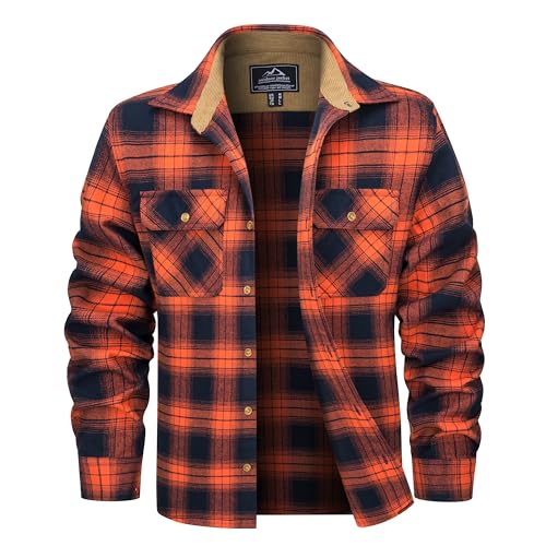 MAGCOMSEN Men's Flannel Shirts Long Sleeve Plaid Shirt Button Up Casual Shirts Lightweight Shirt Jacket with 2 Pockets
