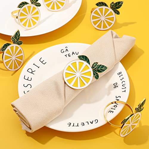 Whaline W4523 6Pcs Lemon Napkin Rings Metal Lemon Napkin Holder Farmhouse Gold Fruit Napkin Buckle thumb #6