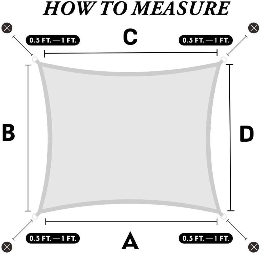 Amgo Custom Size Rectangle Sun Shade Sail Order to Make Canopy Awning AGSLT, 200GSM Heavy Duty, 95% UV Blockage, Water & Air Permeable, Commercial and Residential (We Make Custom Size)