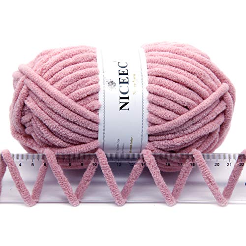 Niceec 3 Skeins Sparkling Chenille Yarn Soft Yarn For Crochet Knitting Blanket Yarn Diy Craft Yarn For Blanket-Total Length 3×50M(3×55Yds,100G×3) -Pink #TOP3