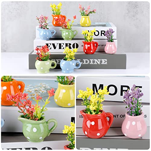 Plant Fridge Magnets-Justdolife Ceramic Flower Vase 3D Refrigerator Magnet Set Mini Artificial Dried Flowers Air Plants Pot With Diy Magnetic Cute Office Board Kitchen Magnet Strong Fridge Door Decor #TOP1