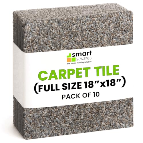 Smart Squares in A Snap 18” x 18” Residential Soft Carpet Tile, Peel and Stick, Easy DIY Installation, Seamless Appearance, Made in USA (388 Stonehenge, 10 Tiles - 22.5 Sq Ft)