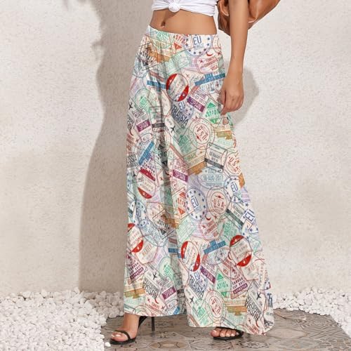 VOSERY Palazzo Pants for Women - Passport Stamp Comfy Casual Womens Wide Leg Pants Baggy Lounge Pants2