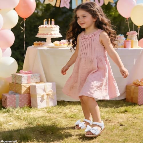 Image of ESTINE Toddler /Little Kid Girls Bow Open Toe Flat Evening Dress Sandals