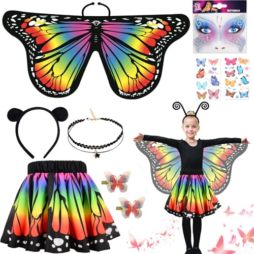 BITOYO 7pcs Deguisement Papillon Fille, Déguisement Carnaval Enfant, Ailes Papillon avec Jupe, Ailes de Cape de Papillon, pour Cosplay Halloween Anniversaire...