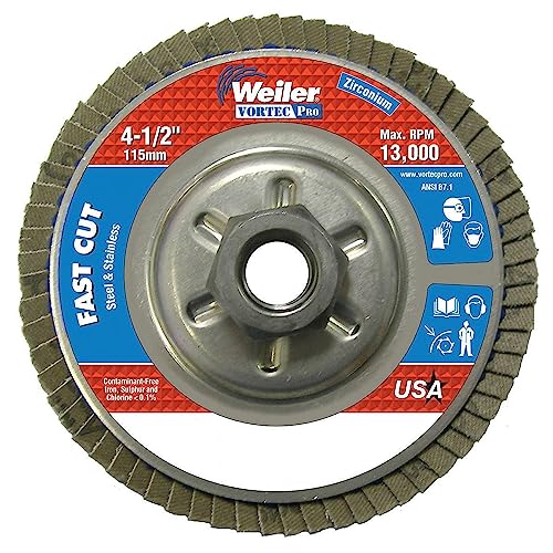 Weiler 804-31316 Vortec Pro Type 29 Flap Disc, Zirconia Alumina, 4-1/2", 80 Grit, 5/8"-11" UNC, 13000 rpm