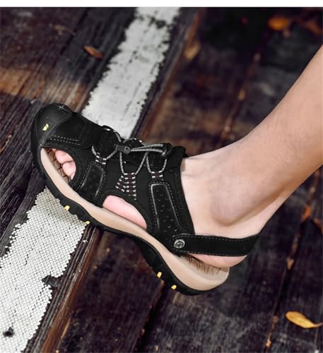 Men’S Genuine Leather Beach Casual Shoes Outdoor Ankle-Wrap Sandals Fashion Style With Platform And Elastic Band Closure2