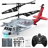DEERC Black Hawk RC Helicopter, Remote Control Helicopter with Red Scorpion Tail Design, 24 Mins Flight (2 Batteries), Helicopters Toy for Kids, LED Lights, Altitude Hold, Birthday Gift for Boys 8-12