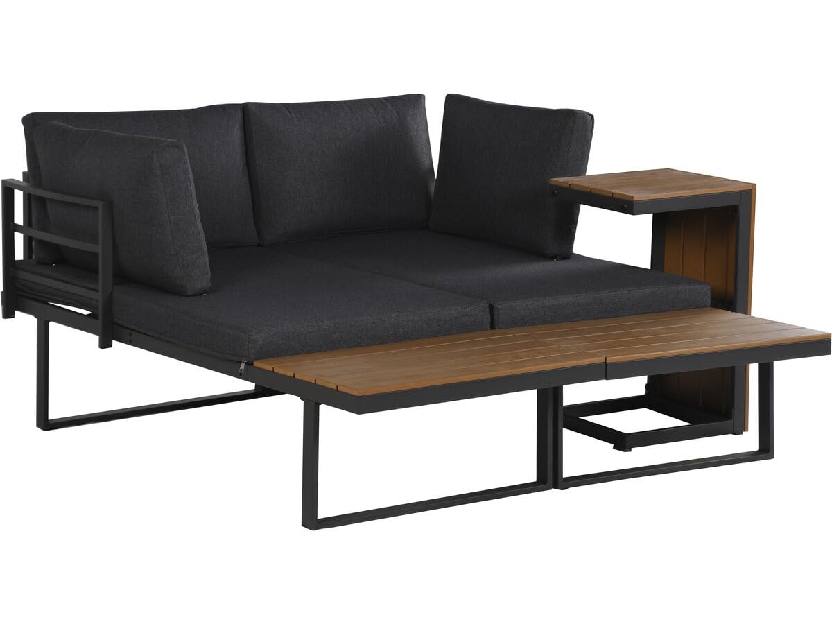 Salon de Jardin canapé d'angle modulable décor Imitation Bois Sylva - 4 Places - Gris