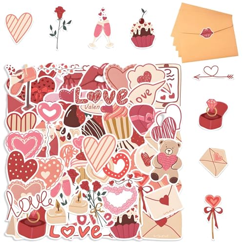 58 Pcs Love Stickers Heart-Shaped Pink Cute Stickers Romantic Sticker Waterproof Vinyl Sticker for Teens Boys Girls Adults Children Mothers Day