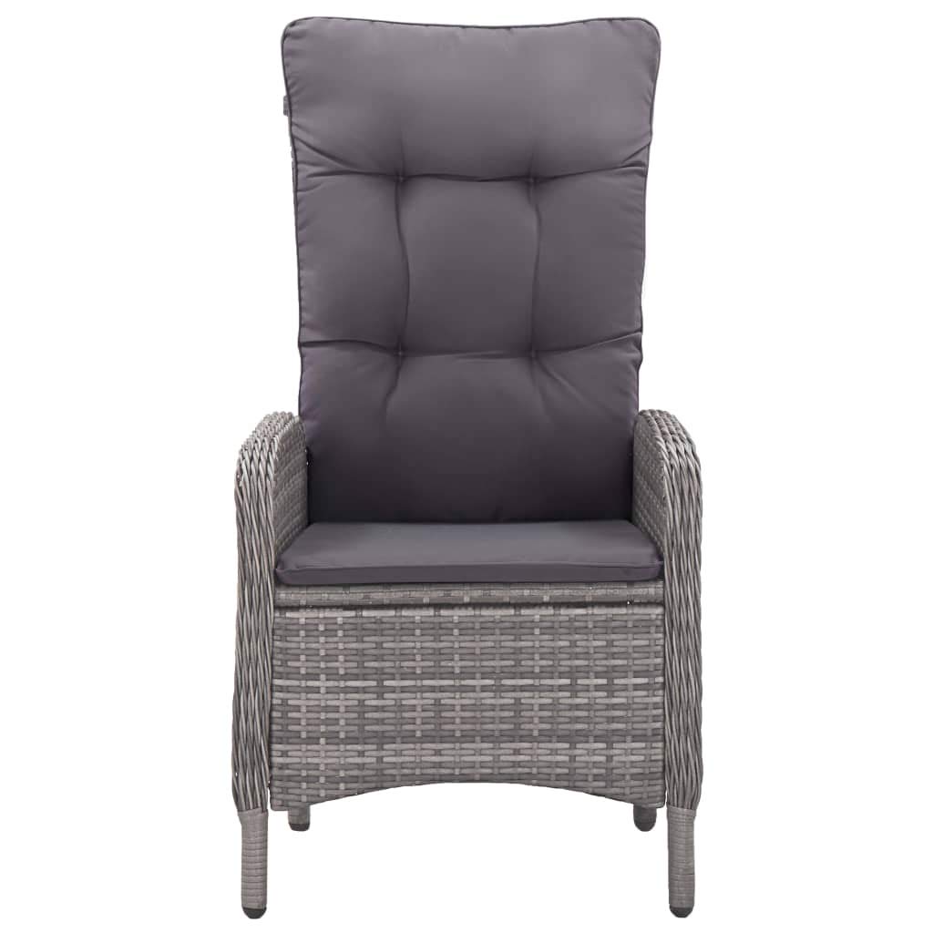 Rattan Gartenmöbel Set 8 Verstellbar Stühle mit Tisch Garten Essgruppe 8 Personen Sitzgruppe Outdoor Terassenmöbel Außen Poly Rattan und Glas-Grau-9-tlg