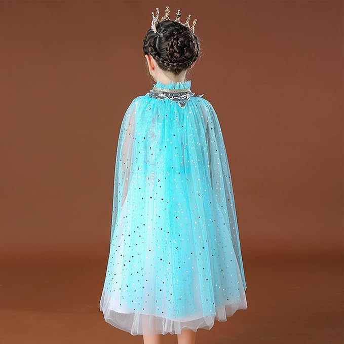 Image of Princess Cape for Girls - Colorful Sequin Cloak with Crown and Wand for Birthday, Halloween, Fancy Dress & Carnival
