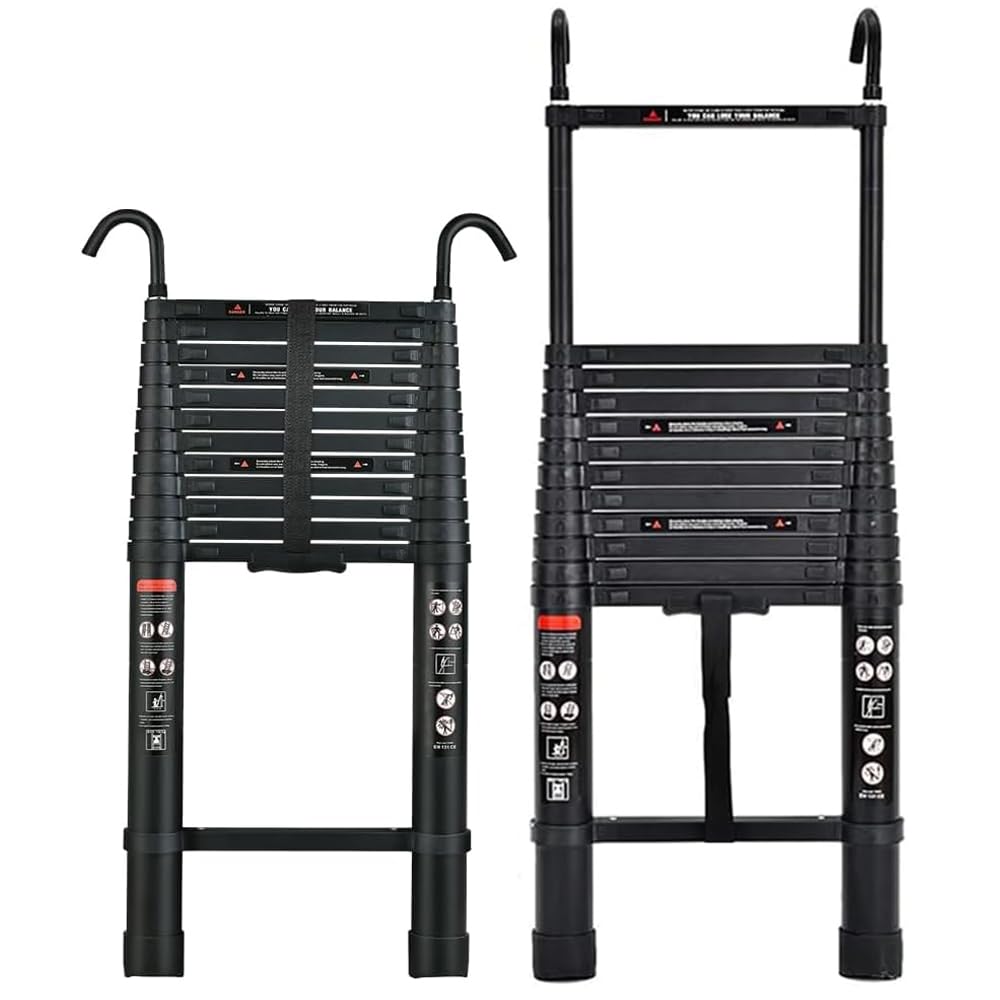 Escalera telescópica plegable de 5 m de alto, escalera de extensión de aluminio para techos, negocios, con 2 ganchos desmontables
