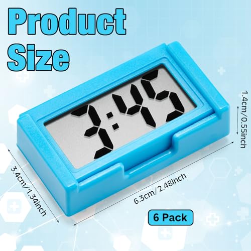 Image of Frienda 6 Pieces Mini Digital Clock Small Digital Clock Stick on Battery Operated Self Adhesive Bracket for Car Dashboard Fridge (Blue)