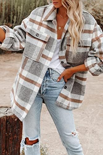 CHYRII Women's Casual Flannel Plaid Shacket Button Down Long Sleeve Shirt Jacket Coats - Image 3