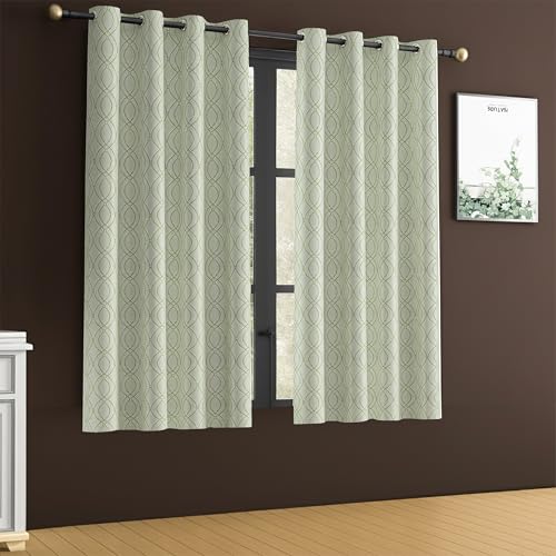 Image of Yellow Weaves 1 Pc Jacquard Oval Eyelet Window Curtain - Perfect for Home, Office, Bedroom, Living Room & Balcony - 5 Feet (Pastel Green)