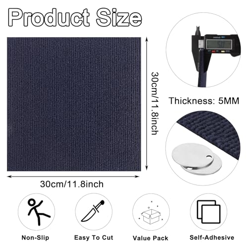 CYEER 36 Stück Teppichfliesen Selbstklebend 30x30CM, Teppich Fliesen, Teppich Selbstklebend, Teppichfliesen Weich, Auslegware Teppichboden für Haus, Büro(Dunkelblau)