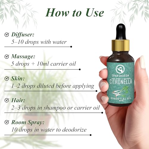 Image of Pure Citronella Essential Oil - 100% Natural & Undiluted | Mosquito Repellent, Aromatherapy, Skin & Hair Care | Steam Distilled Therapeutic Grade | 30ml