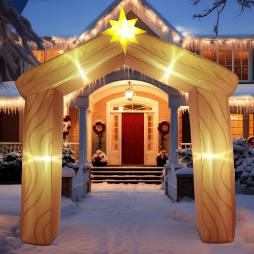 Leyndo Belén inflable de Navidad con luz LED, decoración al aire libre de 10 pies, arco de estrella de Belén, nacimiento de Jesús, poliéster duradero, fácil instalación